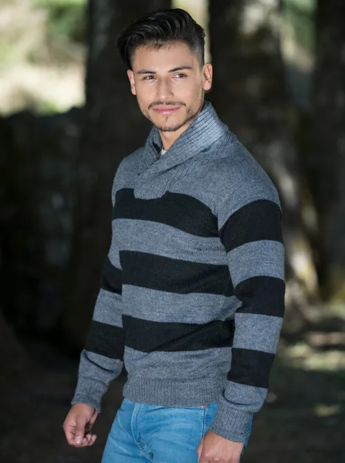 Black and Gray Alpaca Sweater for Men