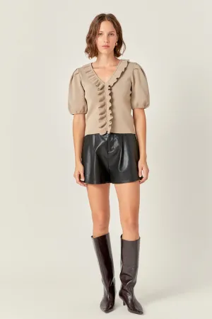 English Factory - Ruffled Puff Sleeve Knit Top