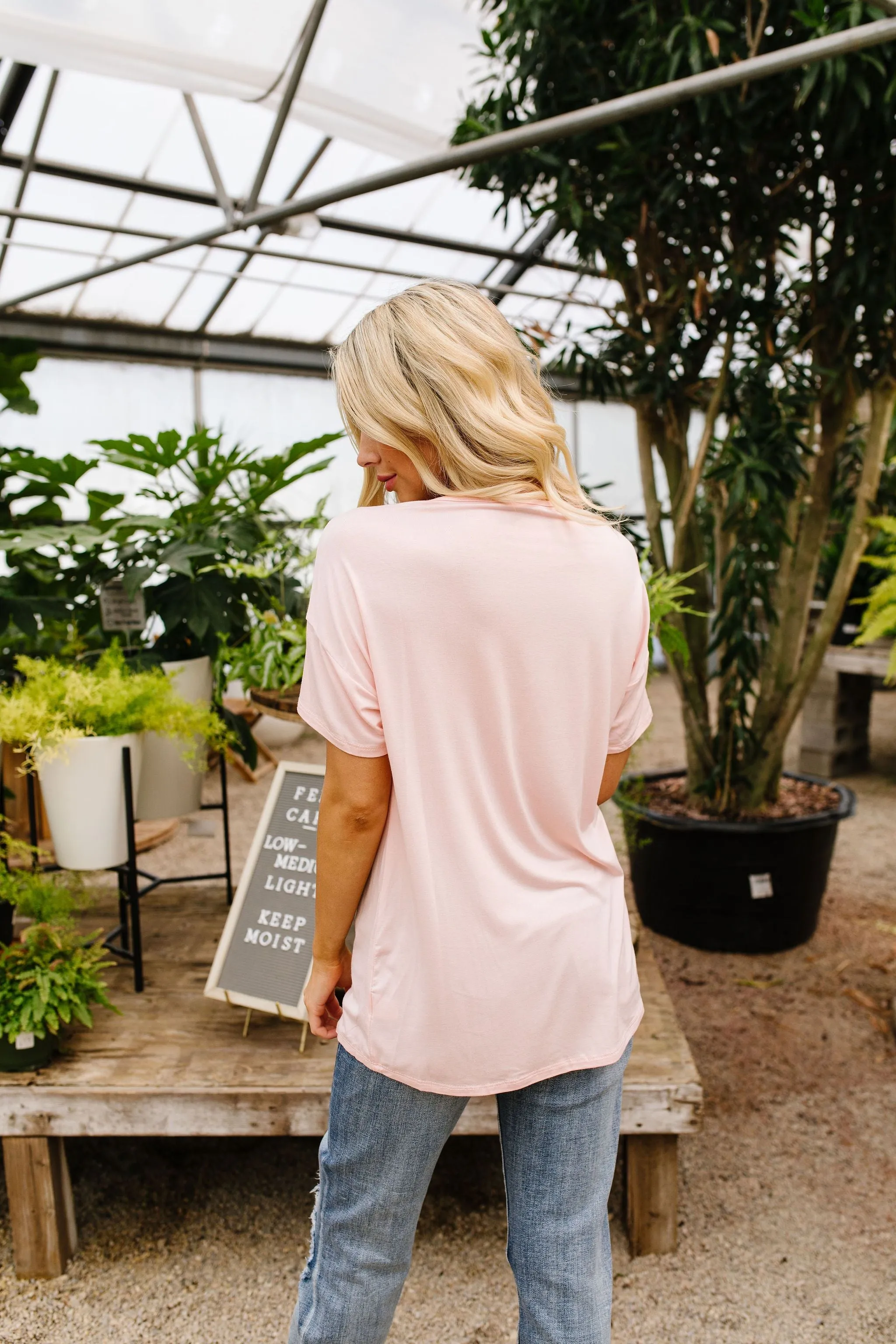 Lace Trimmed Blush V-Neck