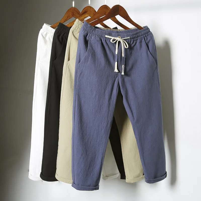 Line Ankle-Length Pants Men Summer Thin Casual Plus Size Loose Trendy Japanese Cotton Blend Pants