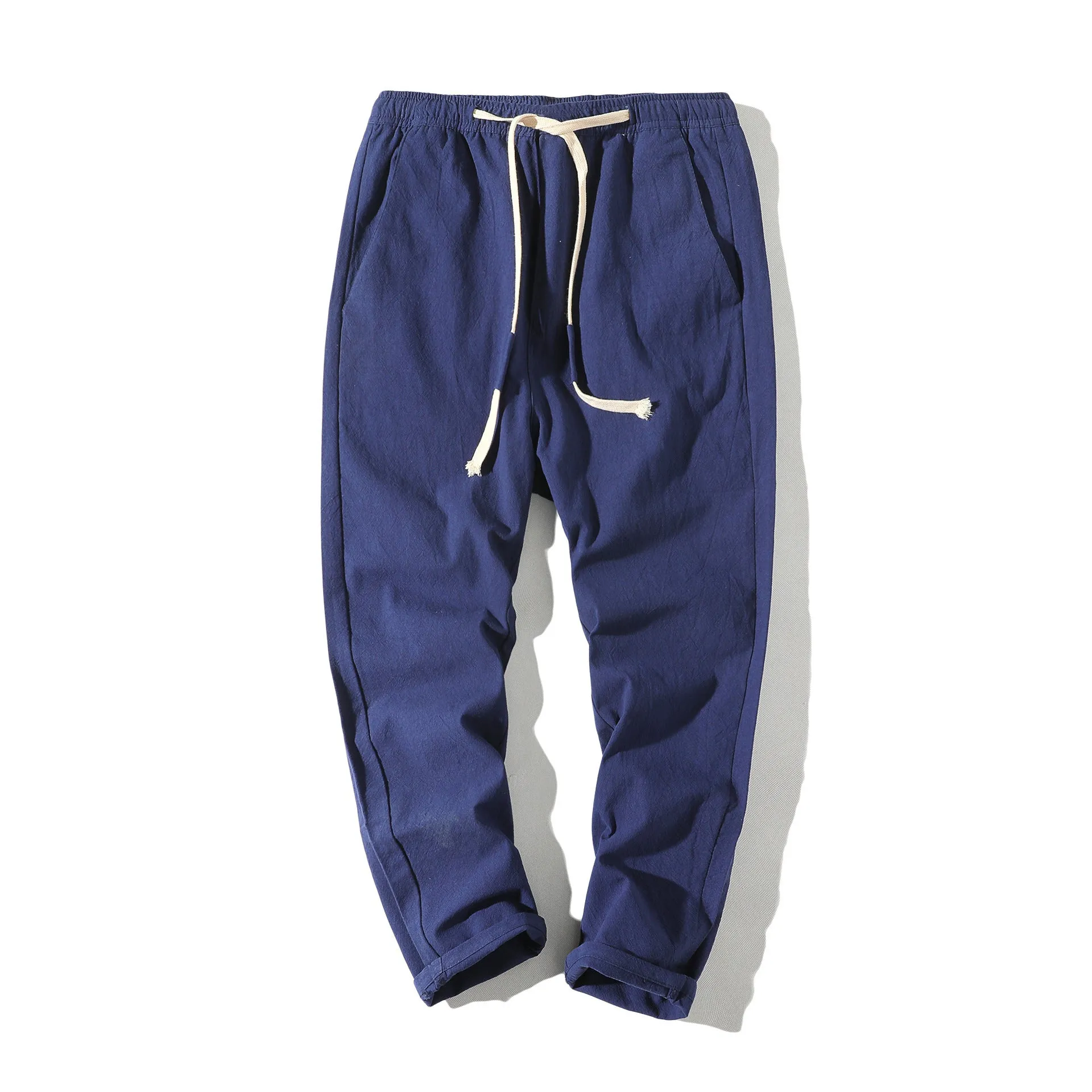 Line Ankle-Length Pants Men Summer Thin Casual Plus Size Loose Trendy Japanese Cotton Blend Pants