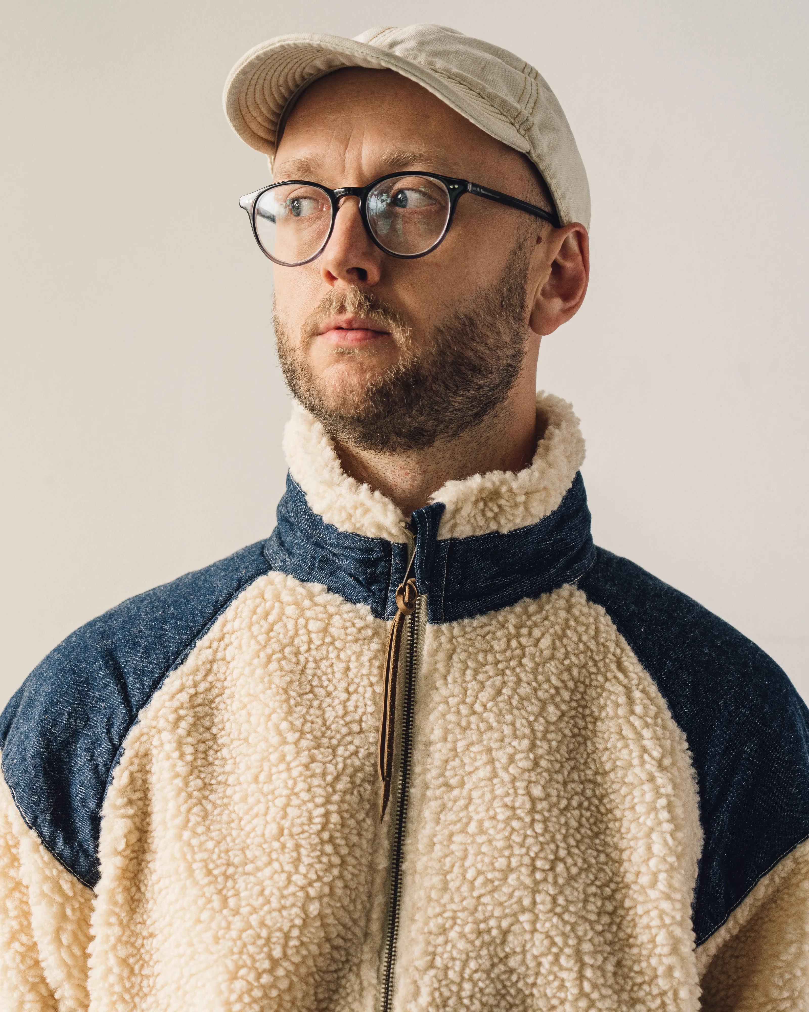 orSlow Fleece Jacket, Ecru/Denim