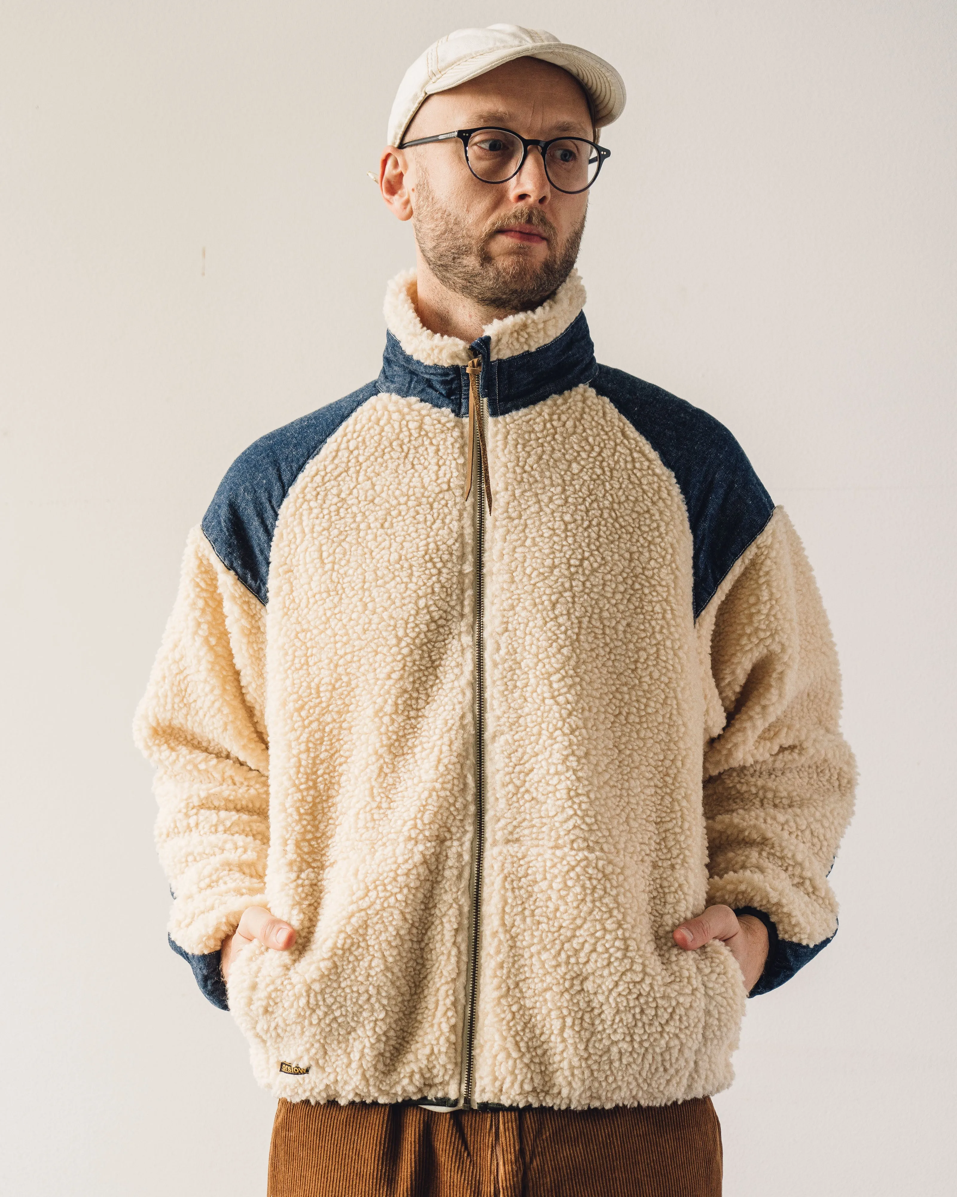 orSlow Fleece Jacket, Ecru/Denim
