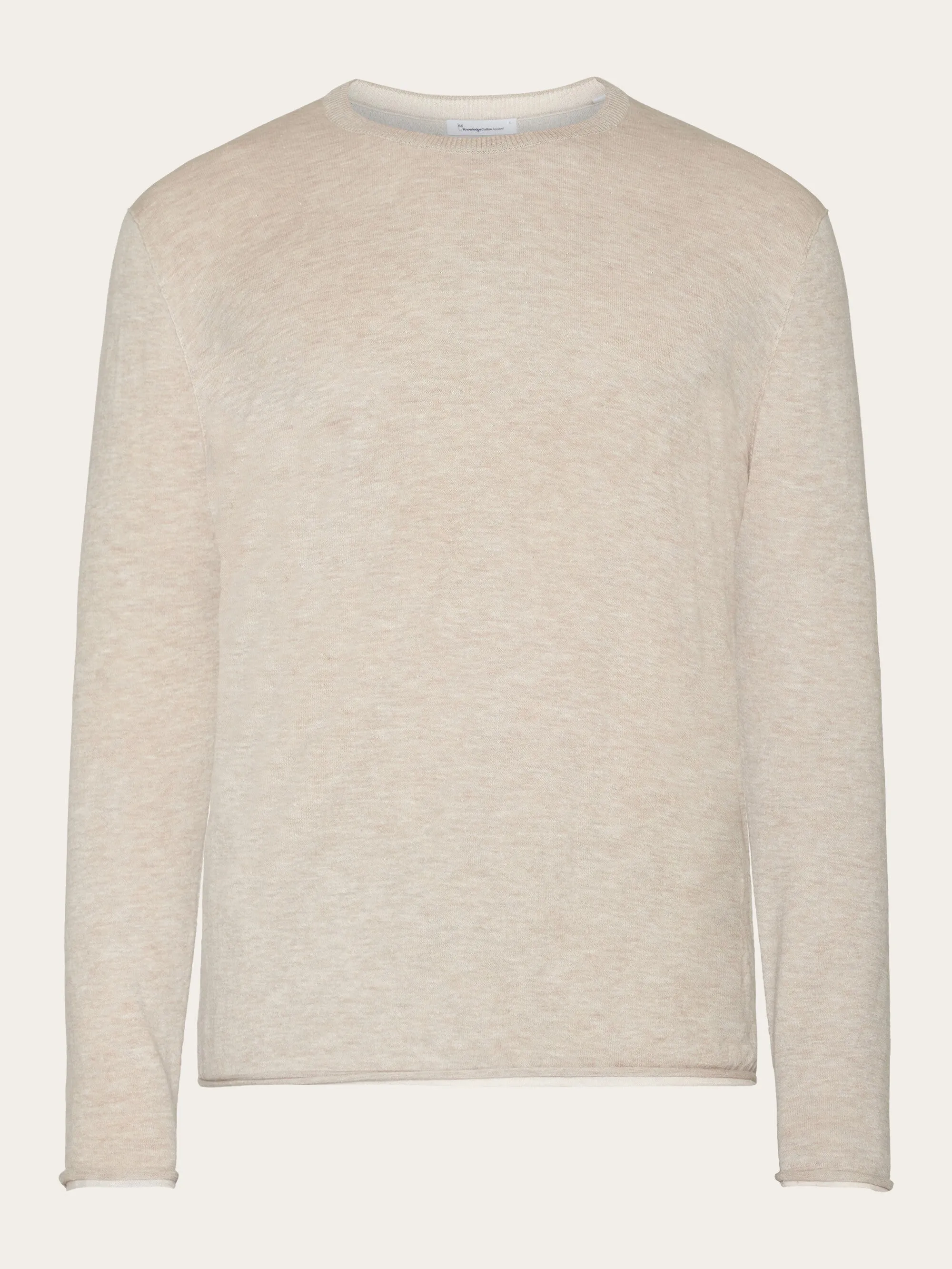 Regular double layer cotton mix rolledge crew neck knit - GOTS - Nature Melange