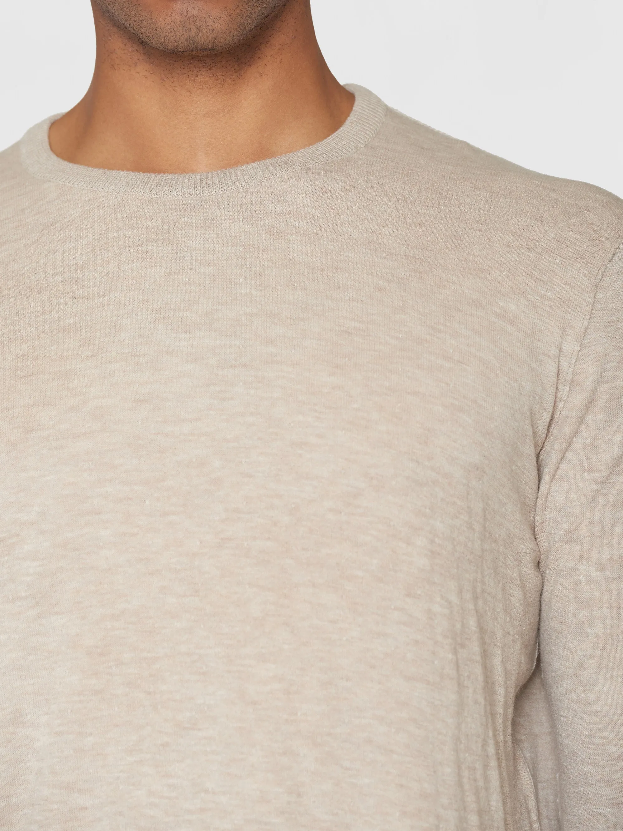 Regular double layer cotton mix rolledge crew neck knit - GOTS - Nature Melange