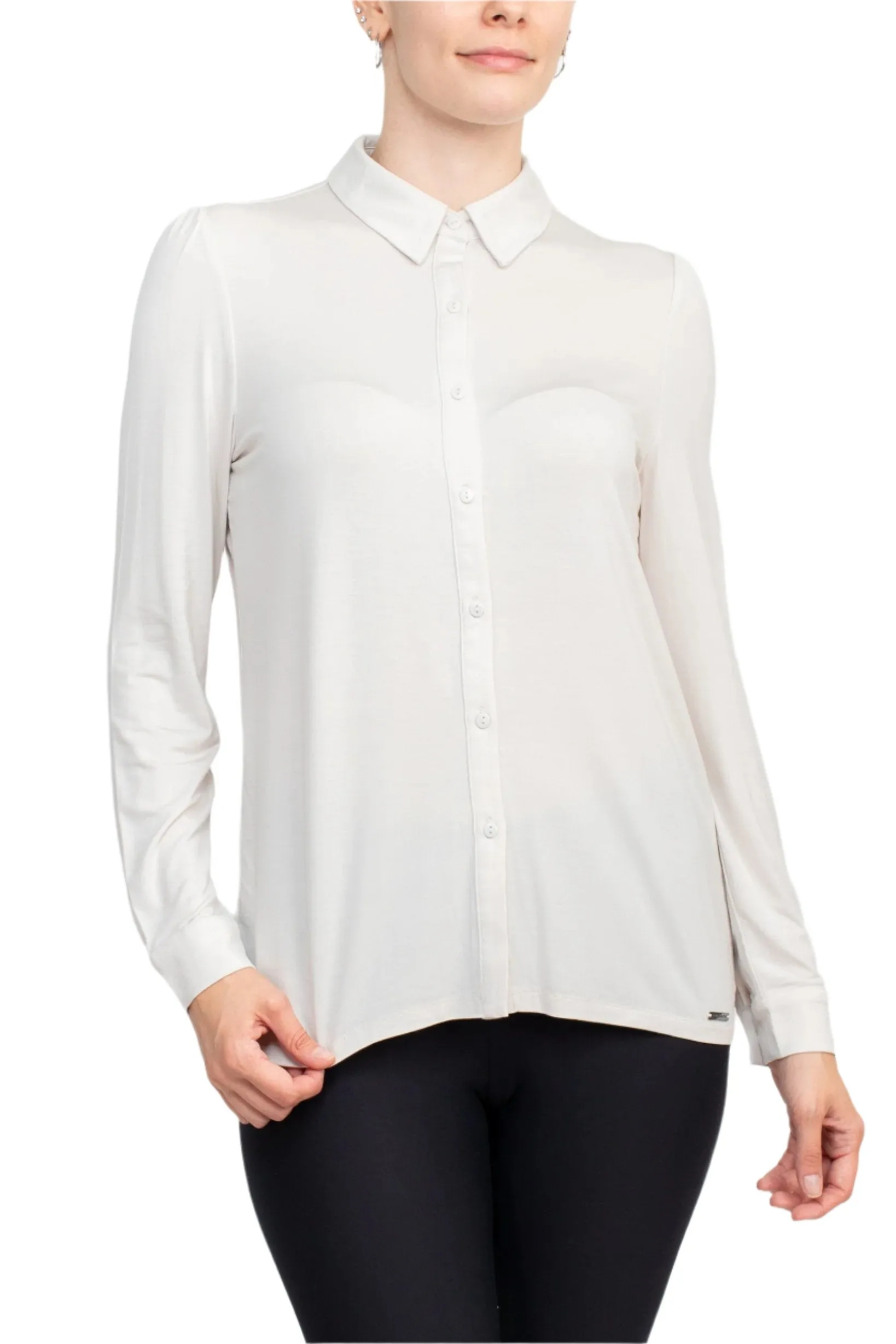 T Tahari Collar Neck Cuff Long Sleeves Button Detail ITY Top